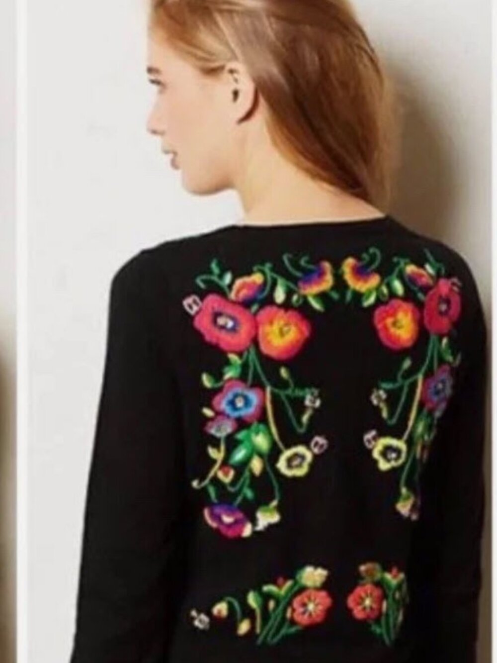 Anthropologie HWR Monogram Embroidered Cardigan - Medium fit